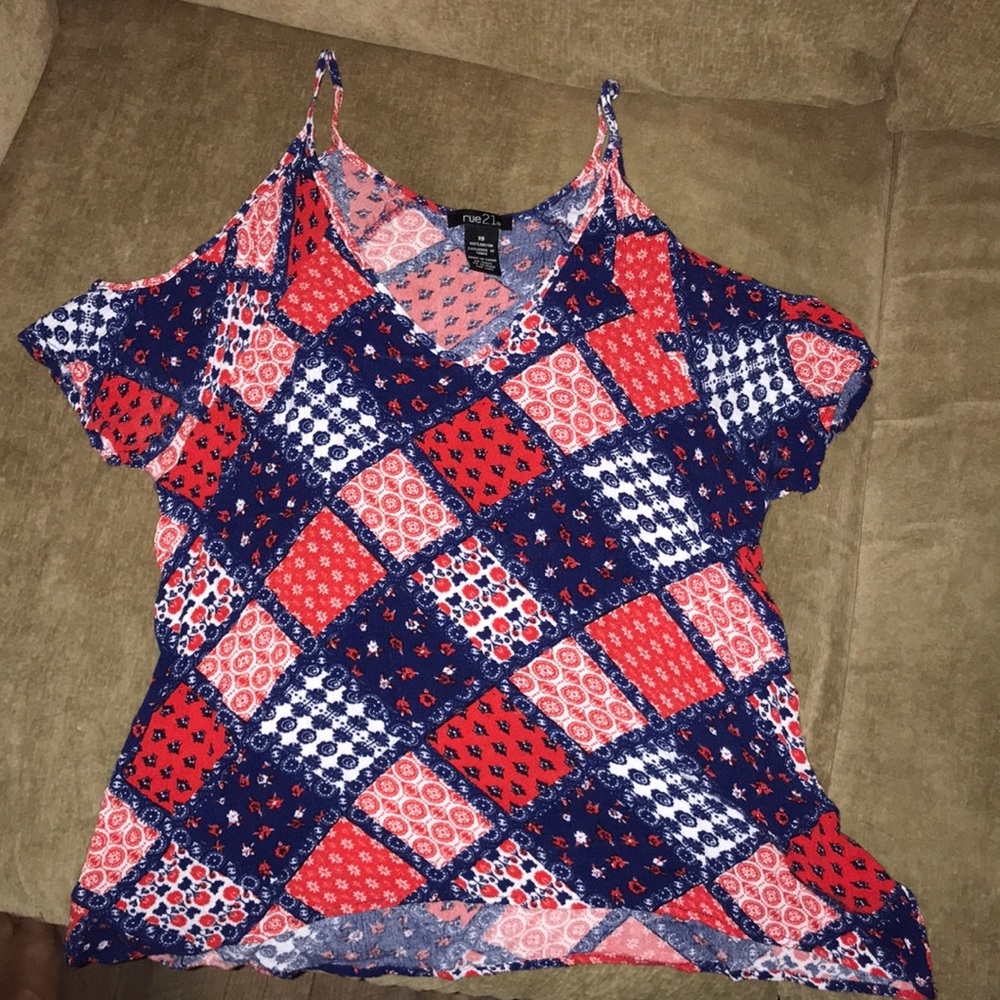 open shoulder tank top red white and blue
